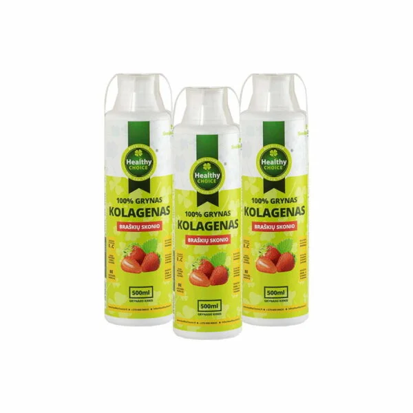 Rinkinys: Kolagenas braškių skonio, 100% grynas HEALTHY CHOICE, 500ml (3vnt.)